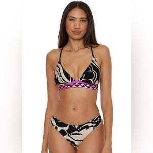 NWT Trina Turk Reversible Black & White Abstract Print Bikini with Neon Trim